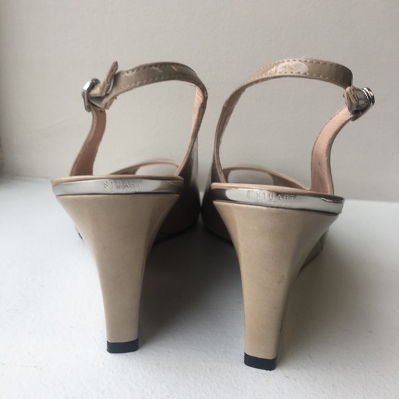 Stuart Weitzman // Nude Peep Toe Slingback Wedges - Picture 6 of 8